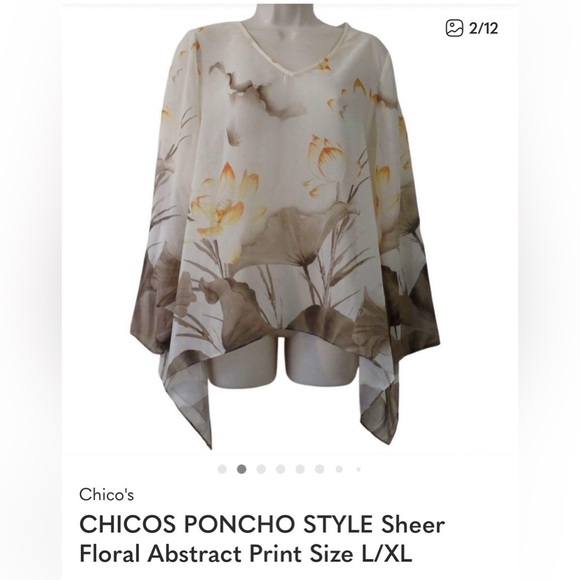 CHICOS PONCHO STYLE Sheer Floral Abstract Print - Picture 2 of 13